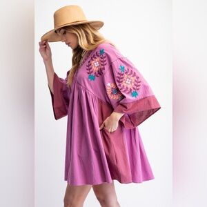 Easel Pink Embroidered Mini Dress